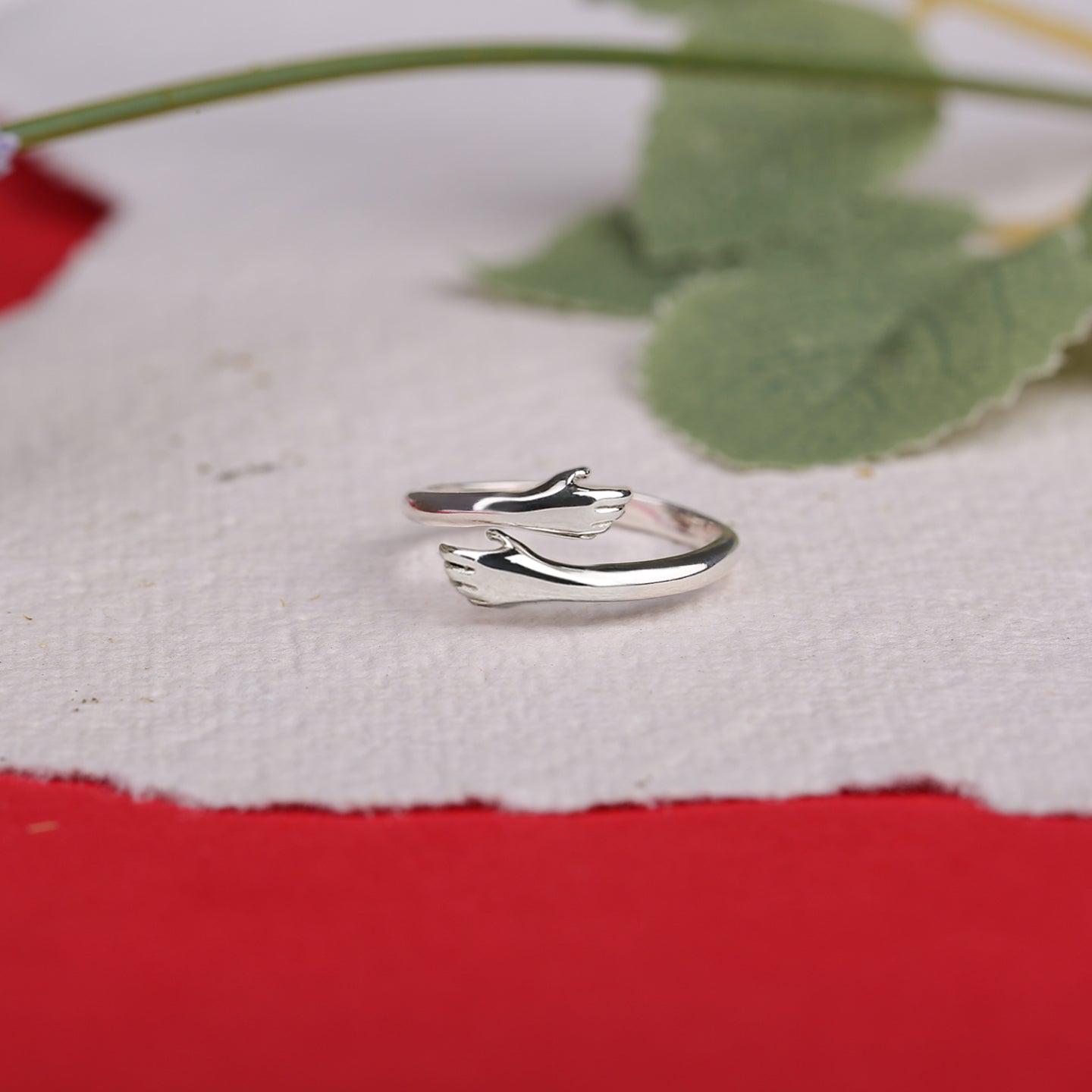 Silver Love Hugging Hand Ring - Pack of 3