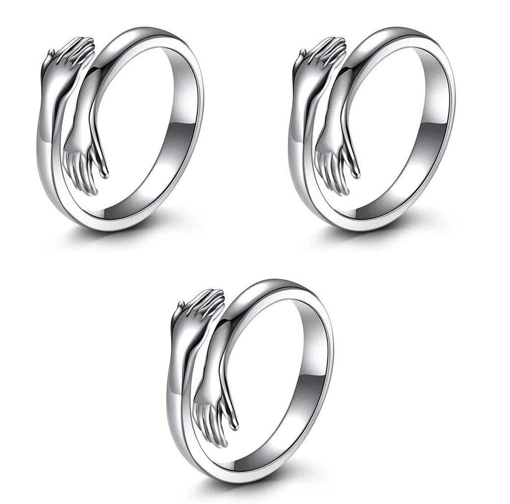 Silver Love Hugging Hand Ring - Pack of 3